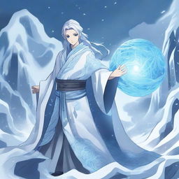 A powerful ice bender depicted in an anime style