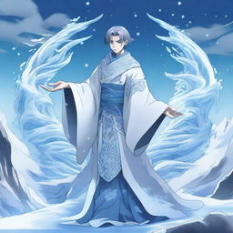 A powerful ice bender depicted in an anime style