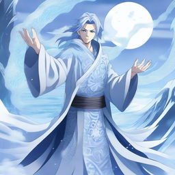 A powerful ice bender depicted in an anime style