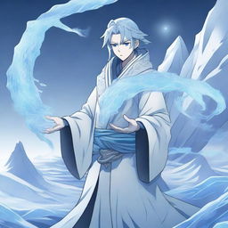 A powerful ice bender depicted in an anime style