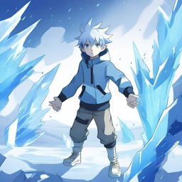 A young boy with the ability to control ice, depicted in an anime style