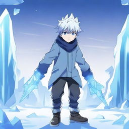 A young boy with the ability to control ice, depicted in an anime style