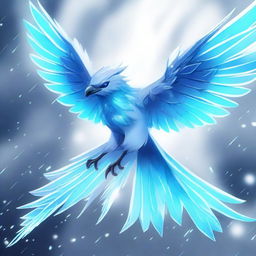 A fierce crystal ice bird depicted in an anime style