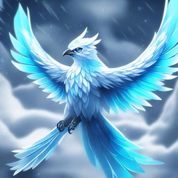 A fierce crystal ice bird depicted in an anime style