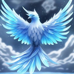 A fierce crystal ice bird depicted in an anime style