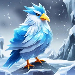 An angry ice bird with a body made of crystals depicted in an anime style