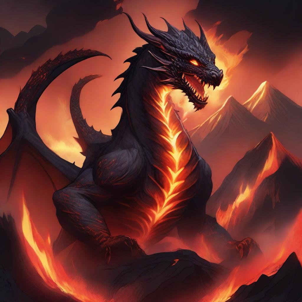 An angry lava fire dragon depicted in an anime style