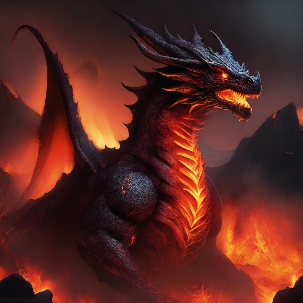 An angry lava fire dragon depicted in an anime style