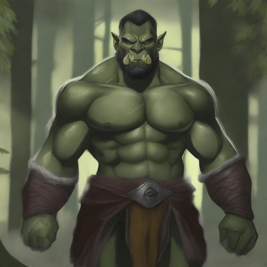 A detailed illustration of a male demiorc character