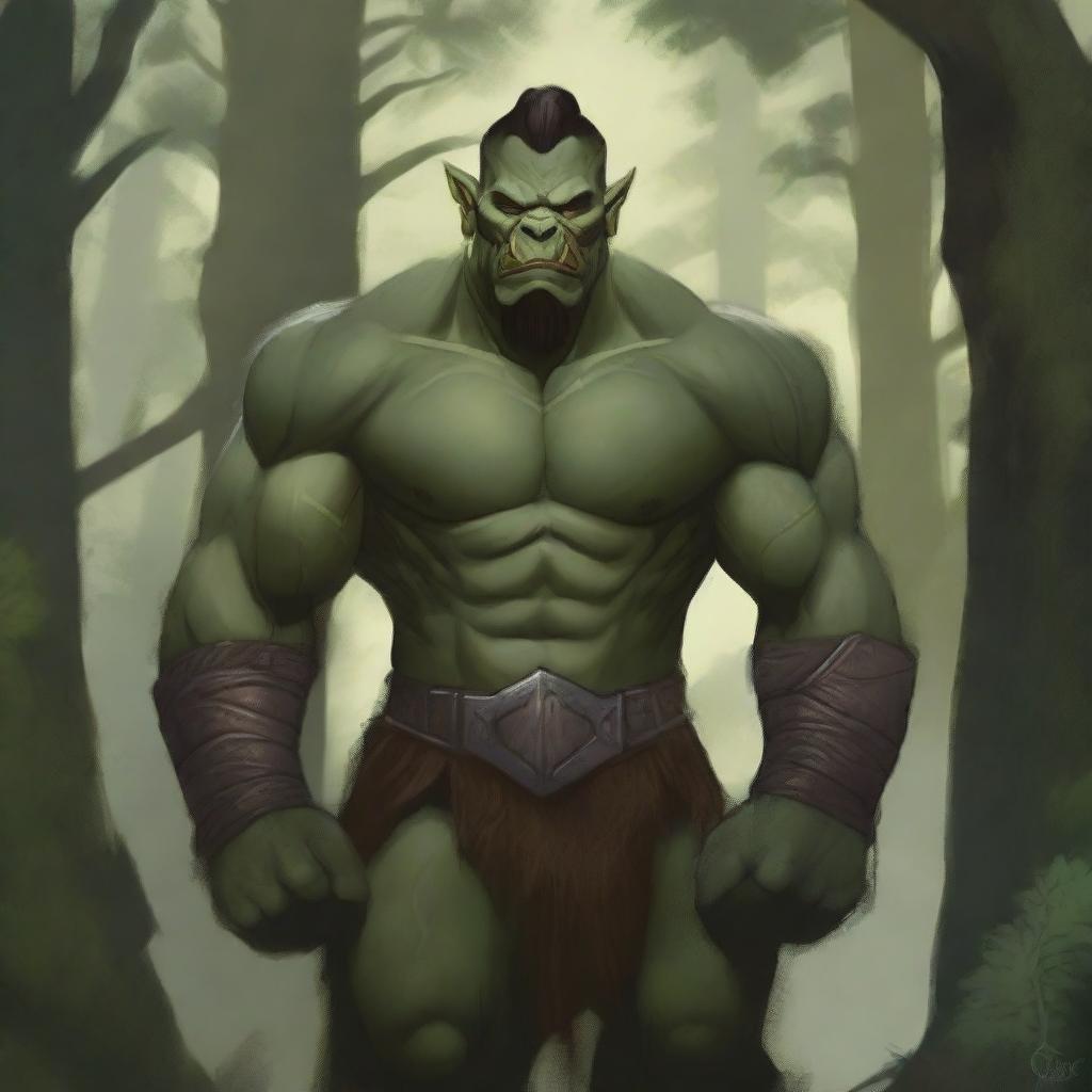 A detailed illustration of a male demiorc character