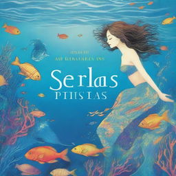 Uma capa de livro com sereias nadando em um oceano azul profundo