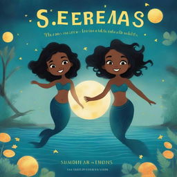 Book cover for a children's book featuring black mermaids at night with the moon and stars in the sky