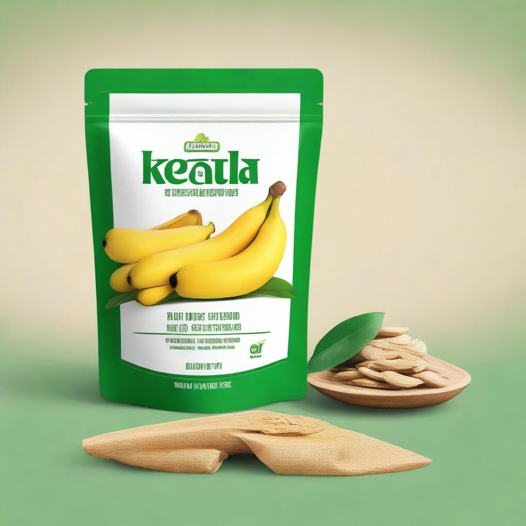 A simple, minimalist design for a stand-up pouch cover for Kerala banana chips