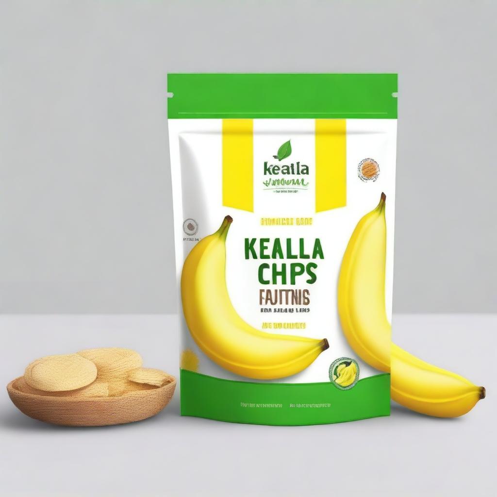 A simple, minimalist design for a stand-up pouch cover for Kerala banana chips