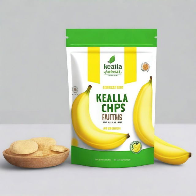 A simple, minimalist design for a stand-up pouch cover for Kerala banana chips