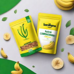 A simple, minimalist design for a stand-up pouch cover for Kerala banana chips with a yellow base