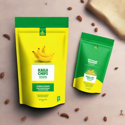 A simple, minimalist design for a stand-up pouch cover for Kerala banana chips with a yellow base