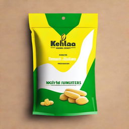 A simple, minimalist design for a stand-up pouch cover for Kerala banana chips with a yellow base