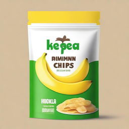 A simple, minimalist design for a stand-up pouch cover for Kerala banana chips with a yellow base
