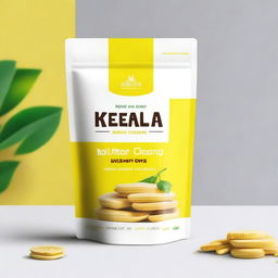 A simple, minimalist design for a stand-up pouch cover for Kerala banana chips with a yellow base