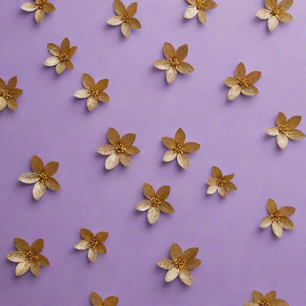 A light violet colored wall decorated with intricate small golden flowers