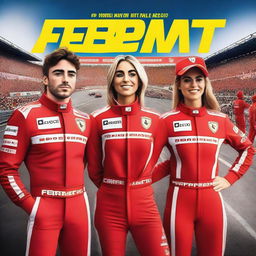 Charles Leclerc in his Ferrari suit, Carlos Sainz in his racing gear, and Blanca Sainz with a supportive expression in the foreground