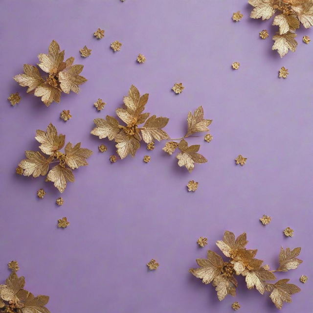 A light violet colored wall decorated with intricate small golden flowers