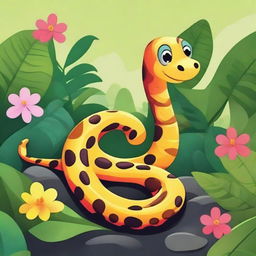 A detailed illustration of Cicil the snake, a friendly and colorful snake with a cheerful expression