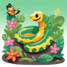 A detailed illustration of Cicil the snake, a friendly and colorful snake with a cheerful expression