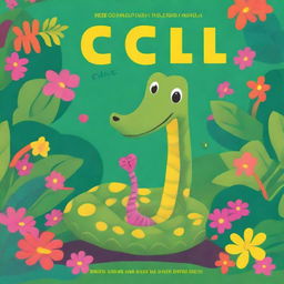 A charming book cover featuring Cicil the snake, a friendly and colorful snake with a cheerful expression