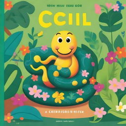 A charming book cover featuring Cicil the snake, a friendly and colorful snake with a cheerful expression