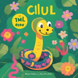 A charming book cover featuring Cicil the snake, a friendly and colorful snake with a cheerful expression