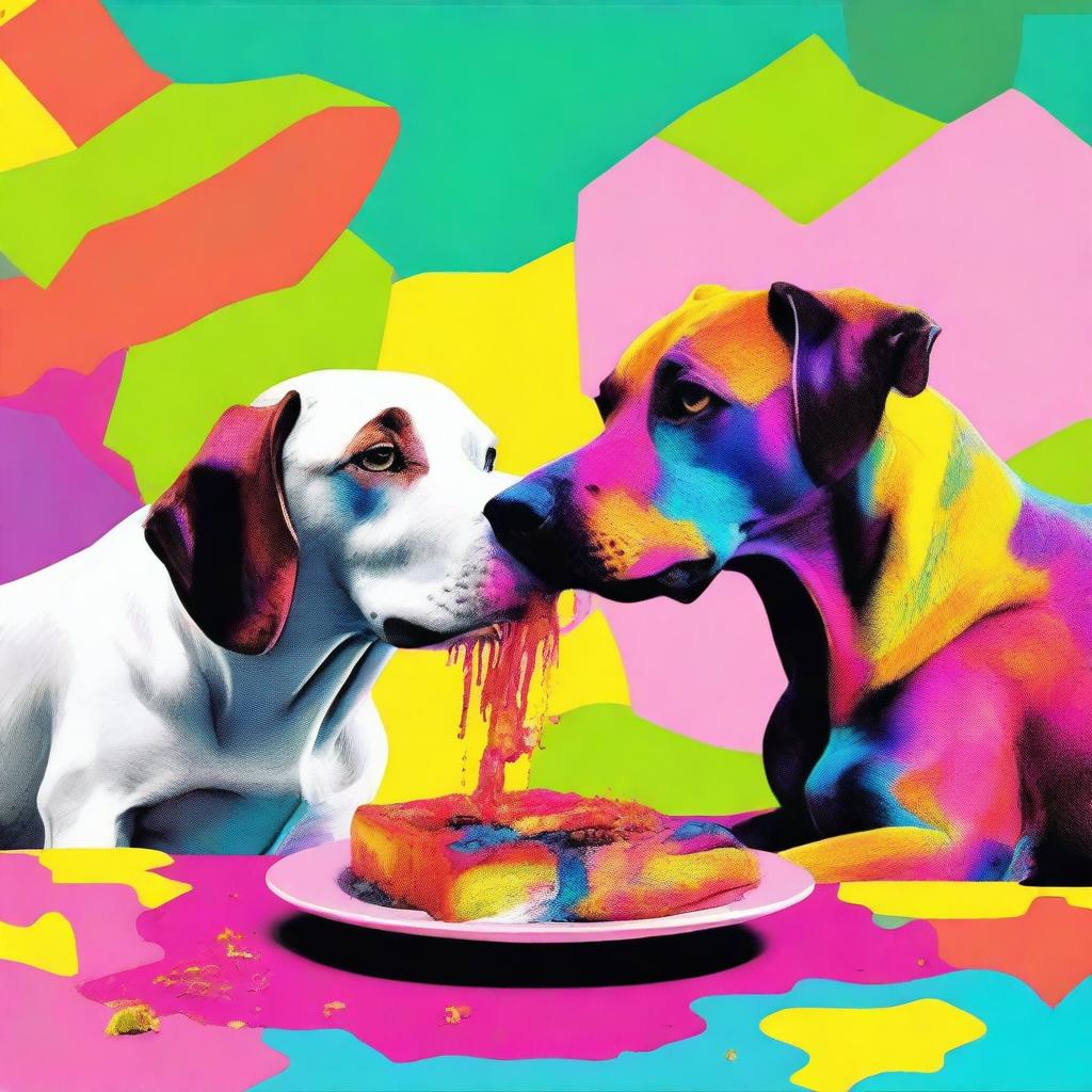 A surreal and abstract image of a dog eating another dog