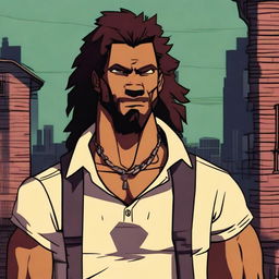 An African American half-wolf character with dreadlocks, resembling Bigby from 'The Wolf Among Us'