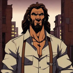 An African American half-wolf character with dreadlocks, resembling Bigby from 'The Wolf Among Us'