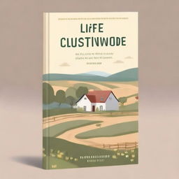 Design a book cover set in the countryside, showcasing a picturesque landscape with rolling hills, a quaint farmhouse, and a winding dirt road