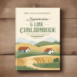 Design a book cover set in the countryside, showcasing a picturesque landscape with rolling hills, a quaint farmhouse, and a winding dirt road