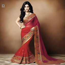 A beautiful and elegant depiction of Shruti Hassan wearing a traditional Indian saree