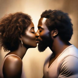 A loving scene of a Black man and a Black woman sharing a kiss