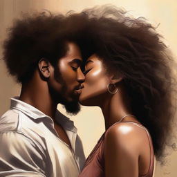 A loving scene of a Black man and a Black woman sharing a kiss