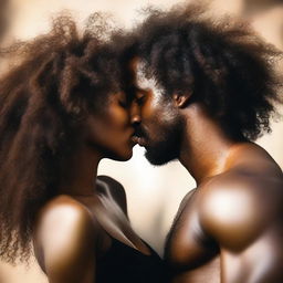 A Black man and a Black woman sharing a kiss