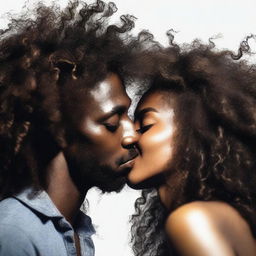 A Black man and a Black woman sharing a kiss