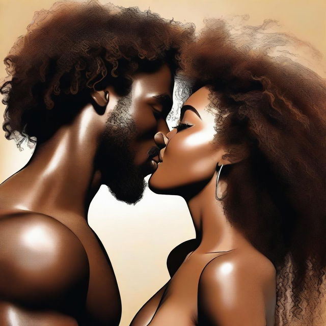 A Black man and a Black woman sharing a kiss