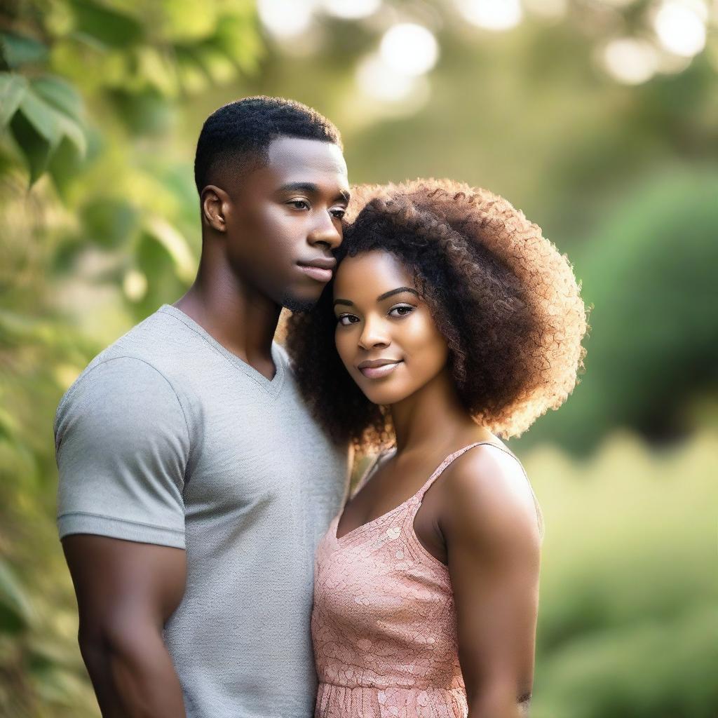 A young, heterosexual Black couple standing together, showcasing their love and connection