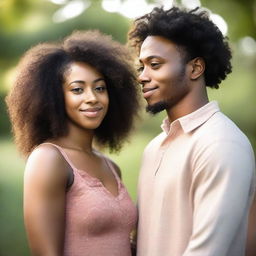 A young, heterosexual Black couple standing together, showcasing their love and connection