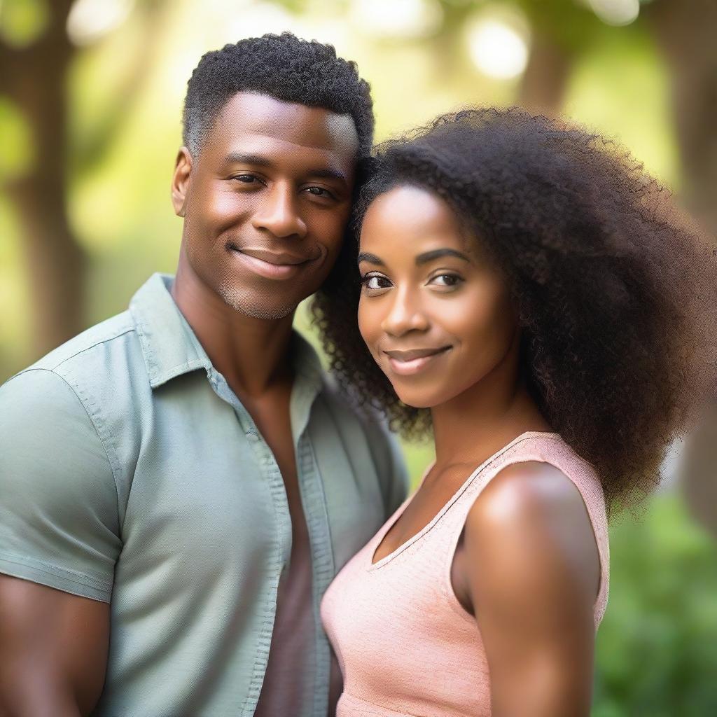 A beautiful young Black heterosexual couple standing together, radiating love and connection