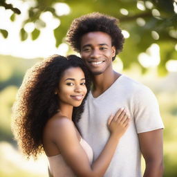 A beautiful young Black heterosexual couple standing together, radiating love and connection