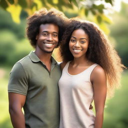 A beautiful young Black heterosexual couple standing together, radiating love and connection