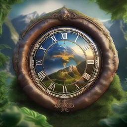 A hyperrealistic 4K image of a fantasy clock with intricate details