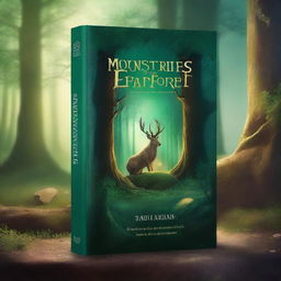 Create a captivating book cover featuring an enchanted forest with glowing mystical creatures and a hidden ancient ruin in the background